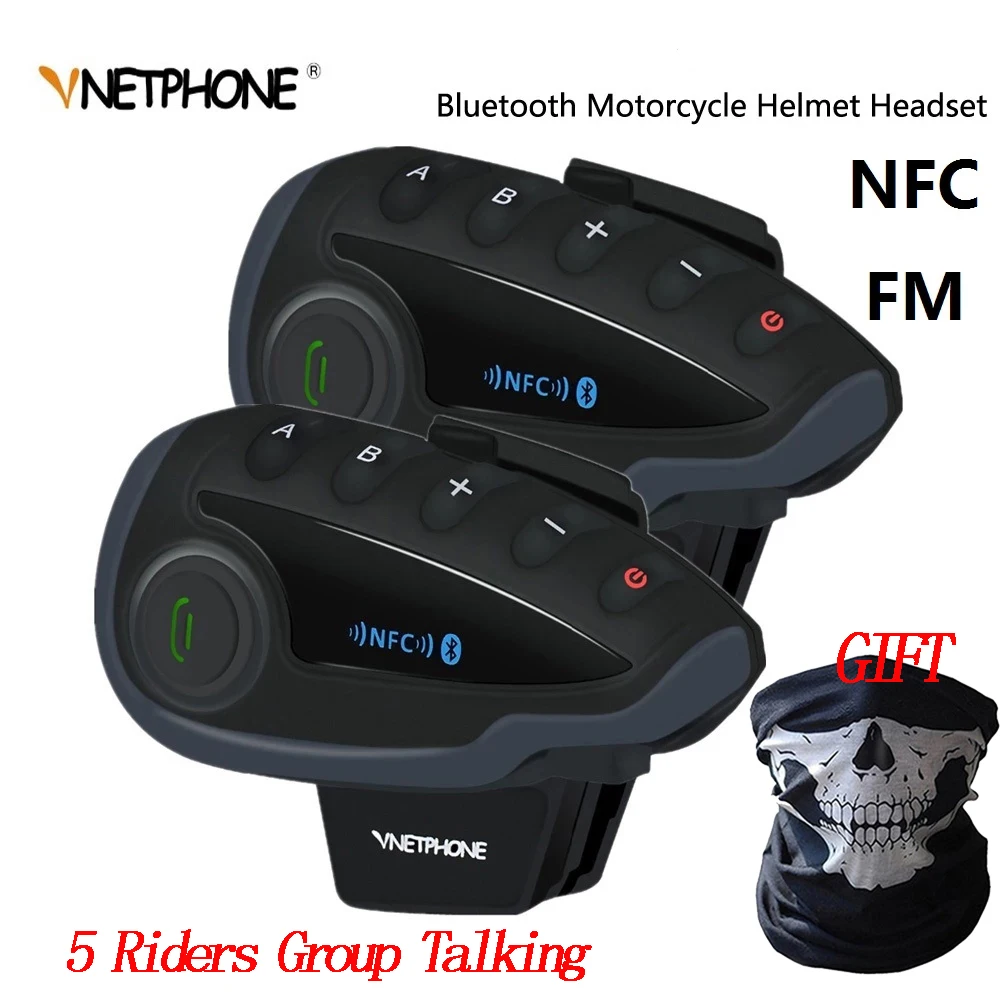 Bluetooth-гарнитура VNETPHONE V8 для мотоциклетного шлема водонепроницаемая 5 каналов NFC 1 2