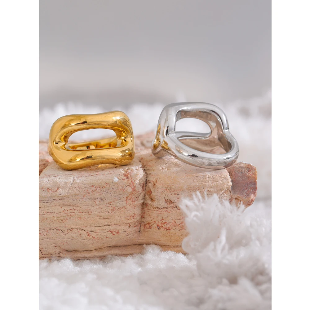 Yhpup High Quality Stainless Steel Metal Geometric Hollow Fashion Ring Rust Proof Distinctive Unique Trendy Simple Jewelry New 4
