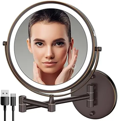 

Зеркало для макияжа с подсветкой, античная бронза, зеркало для туалетного столика с 3 цветными лампочками, сенсорный экран с регулируемой яркостью, двухстороннее зеркальное Зеркало 8 дюймов 1X/10X Ma
