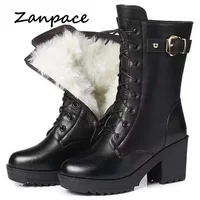 2025 Winter Leather Women Winter Boots Thick Wool Warm Women High-heeled Genuine Boot High-quality Female Snow Boots Women Shoes 3
