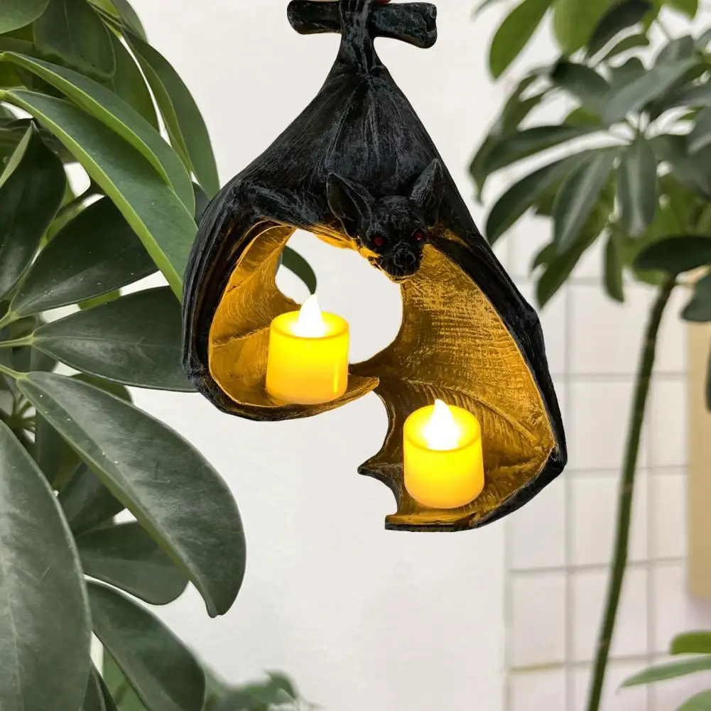 

Restored Bat Shape Decoration Spooky Bat Wall Tealight Holder Realistic Shape Eco-friendly Resin Candle Decor for Halloween