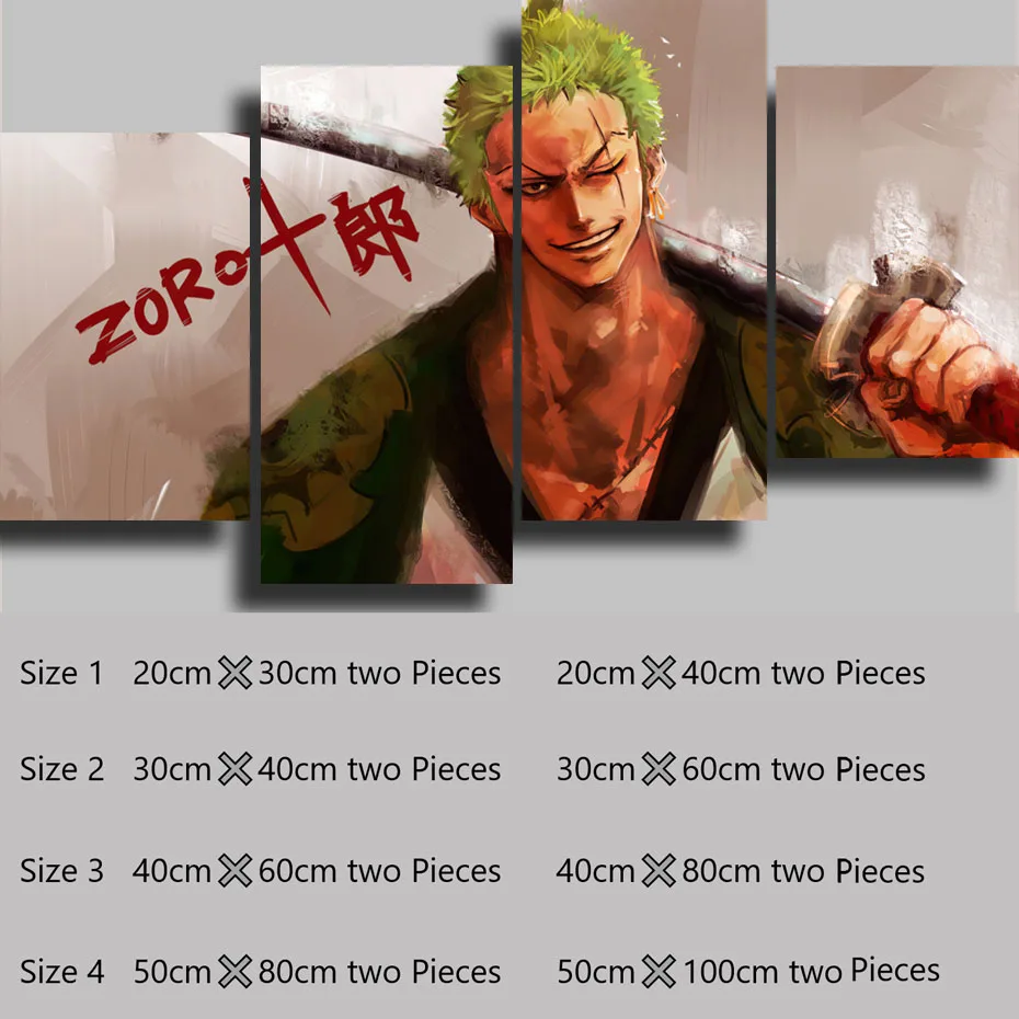 thumbnail image 1 of Póster e impresión de 4 piezas de Anime ONE PIECE Roronoa Zoro, pintura, póster, arte de pared, imagen, decoración del hogar, regalos decorativos estéticos, 1 of 5