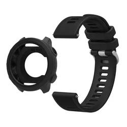 High - Quality Durable Silicone Watchband with Silvery Buckle and Protective Case - Forerunner 55 (2 black)