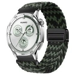 Breathable Nylon Woven Strap with Magnetic Buckle - 22/20mm for 22mm width (Black green)