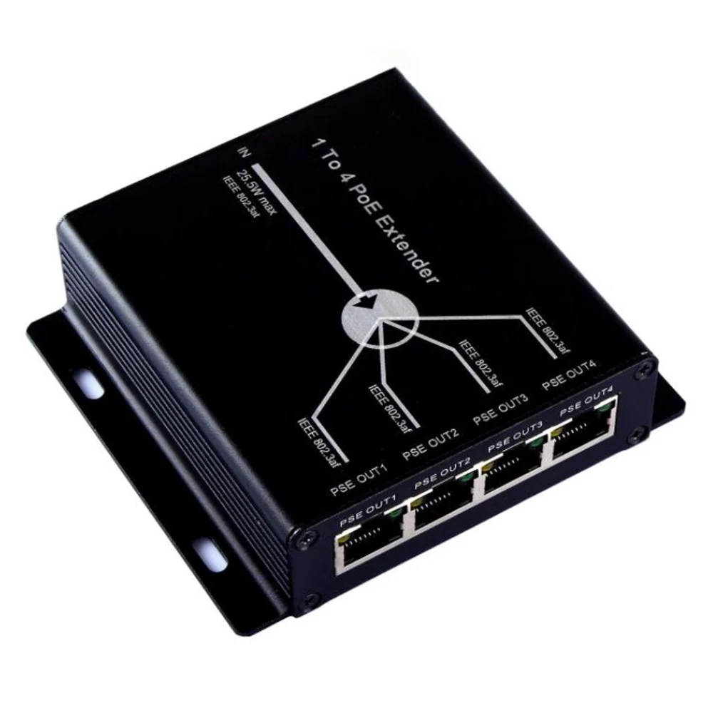 

4 Port IEEE802.3Af PoE Extender for IP Camera Extend 120M Transmission Distance with 10/100Mbps LAN Ports 4 POE Extender