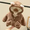 2025 Autumn Winter New Girls Jacket Solid Color Lining Plush Thick Warm Hooded Coats For 1-5 Years Kids Cashmere Outwear