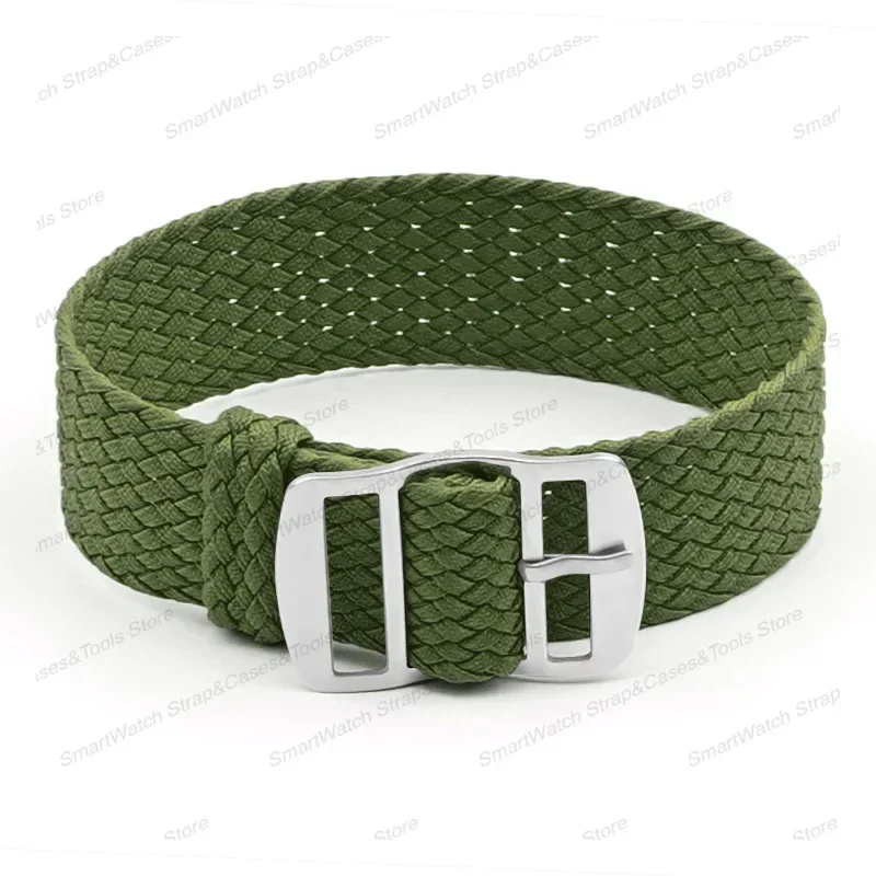 Versatile Perlon Woven Nylon Watch Strap with Metal Buckle - Black and Blue