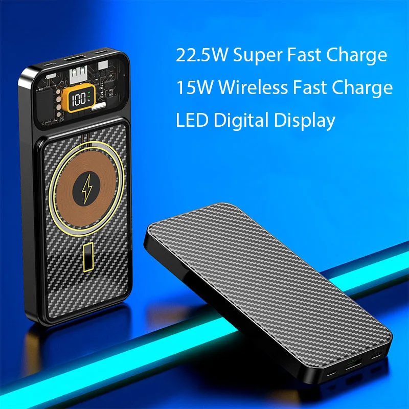 Transparent Power Bank 15W Wireless Fast Charger Magnetic Powerbank 10000mAh Portable External Battery For iPhone Xiaomi Samsung