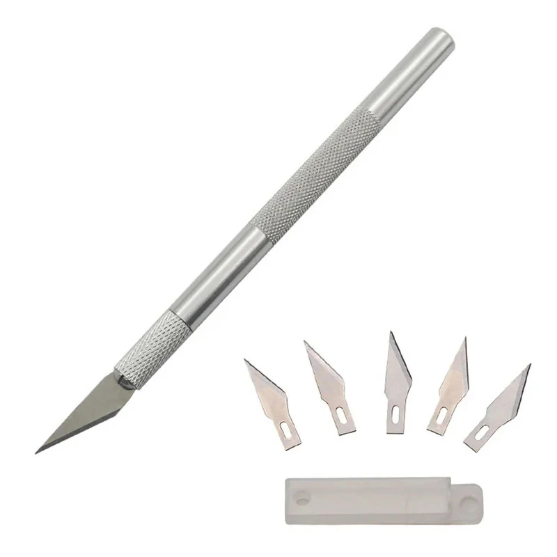 

Metal Scalpel Knife Tools Non-Slip Blades Engraving Knife Mobile Phone Film Paper Cut Handicraft Carving Tools +5pcs #11 Blade