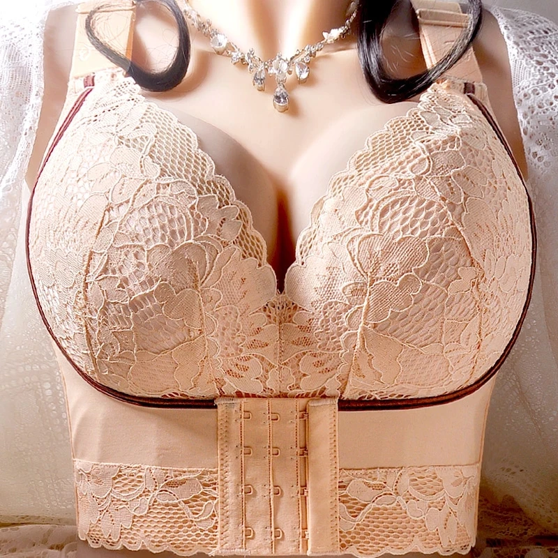 Sexy Push Up Bra Wire Free Bras Lace Womens Lingerie Plus Size Bras for Women Underwear Brassiere Backless Bra Fox Gathered Bra