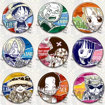 One Piece Anime Badge Pins Luffy Ace Law Childhood Cartoon Brooch Keychain Shiny Film Button Accessories Merchandise Collection 1