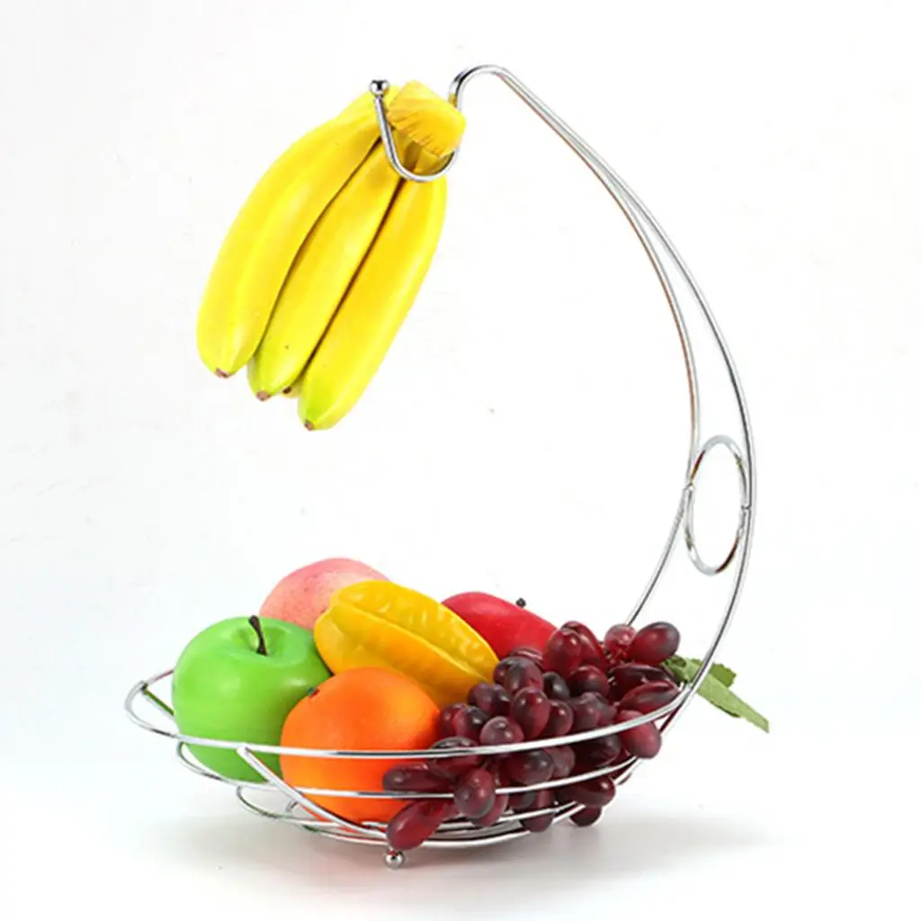 Chrome Banana Hanger Tree Holder Fruits Bowl Hammock Storage