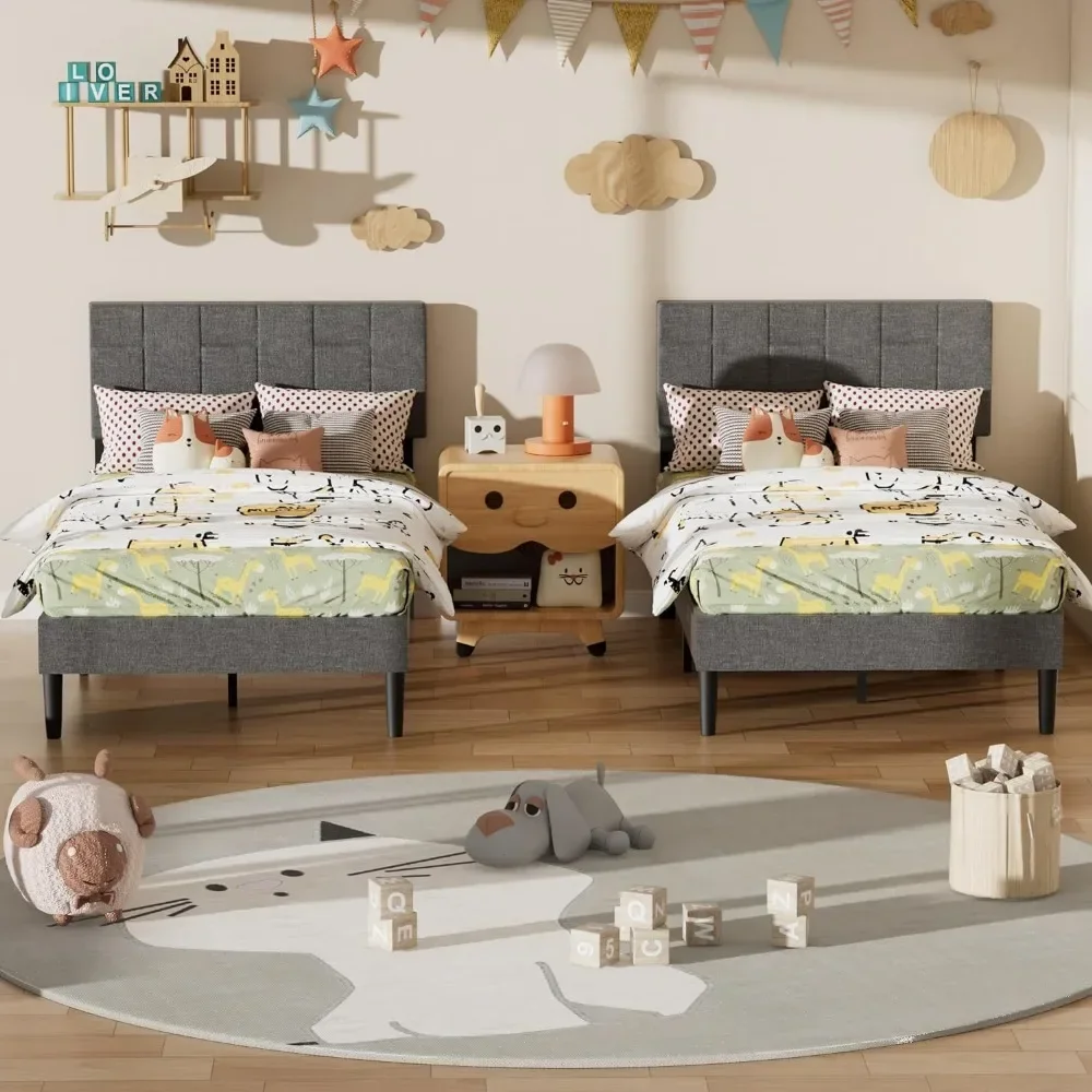 

Children's bed,modern children's double bed platform bed frame - Soft padded geometric headboard design-No spring,children's bed