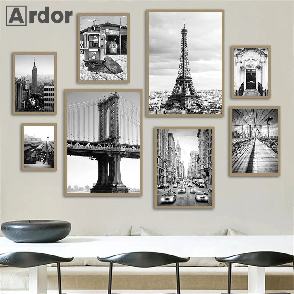 

Black And White New York City Posters Canvas Painting Paris Tower Print Pictures Bridge Wall Art Nordic Poster Living Room Decor