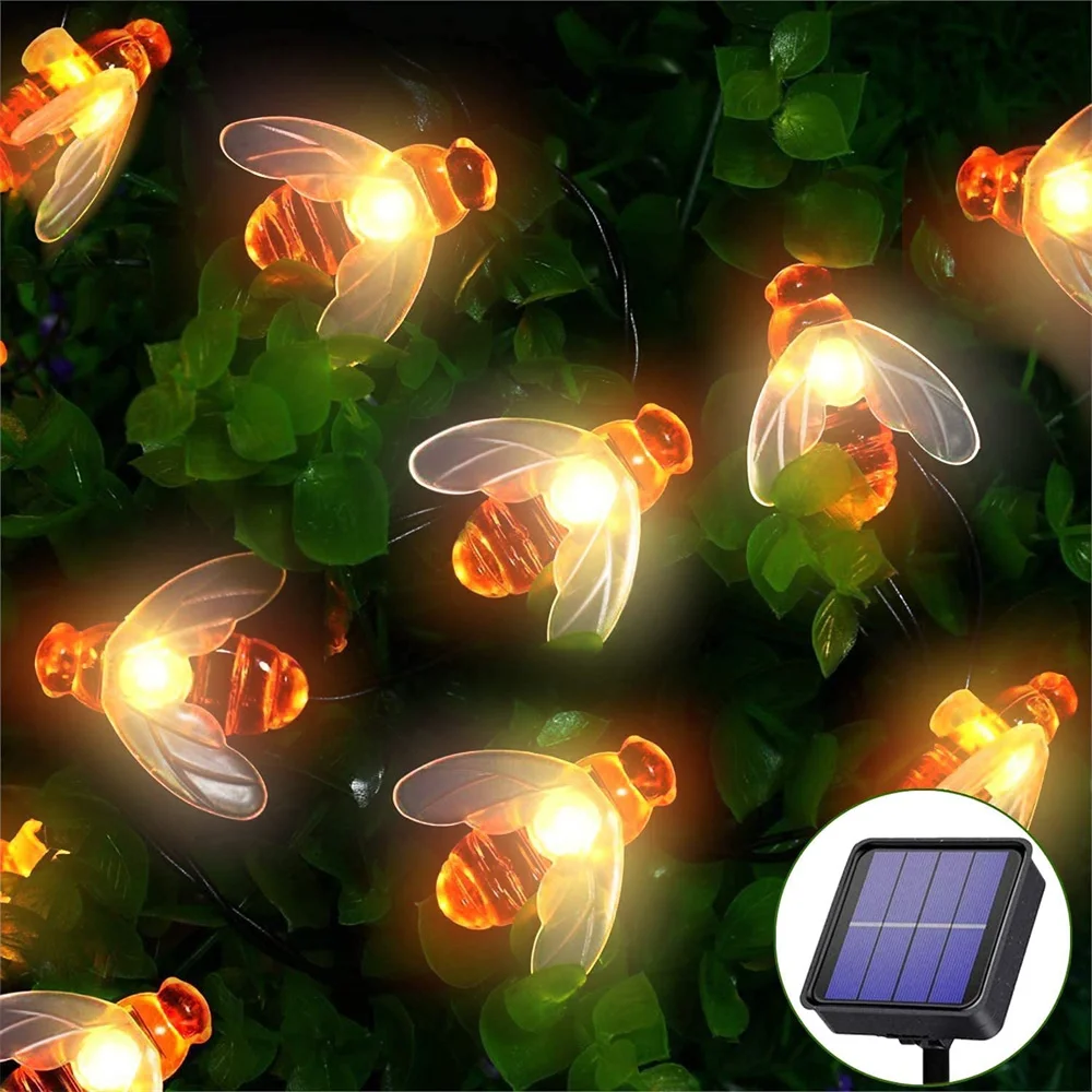 Solar Bee String Light 50Led 31Ft Bee Decor Light 8 Modalità Simulazione Impermeabile Decorativo Giardino Fiori Albero Luci Esterne
