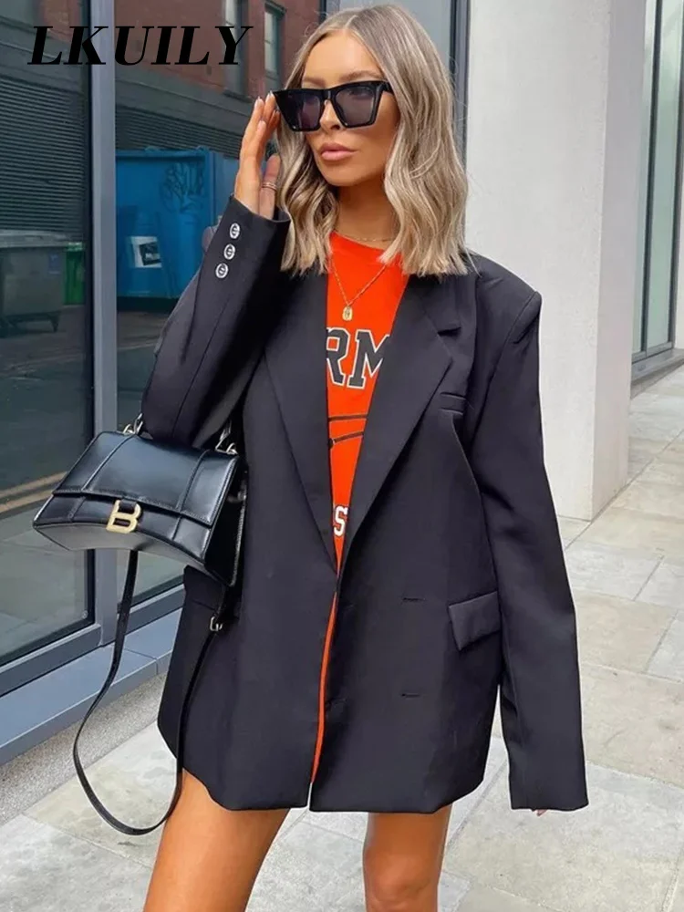 

Elegant Blazer Woman Coats Female Winter Fashion Jacket Khaki Black Blazers Vintage Casual Chic Tops Long Sleeve Outerwear 2022
