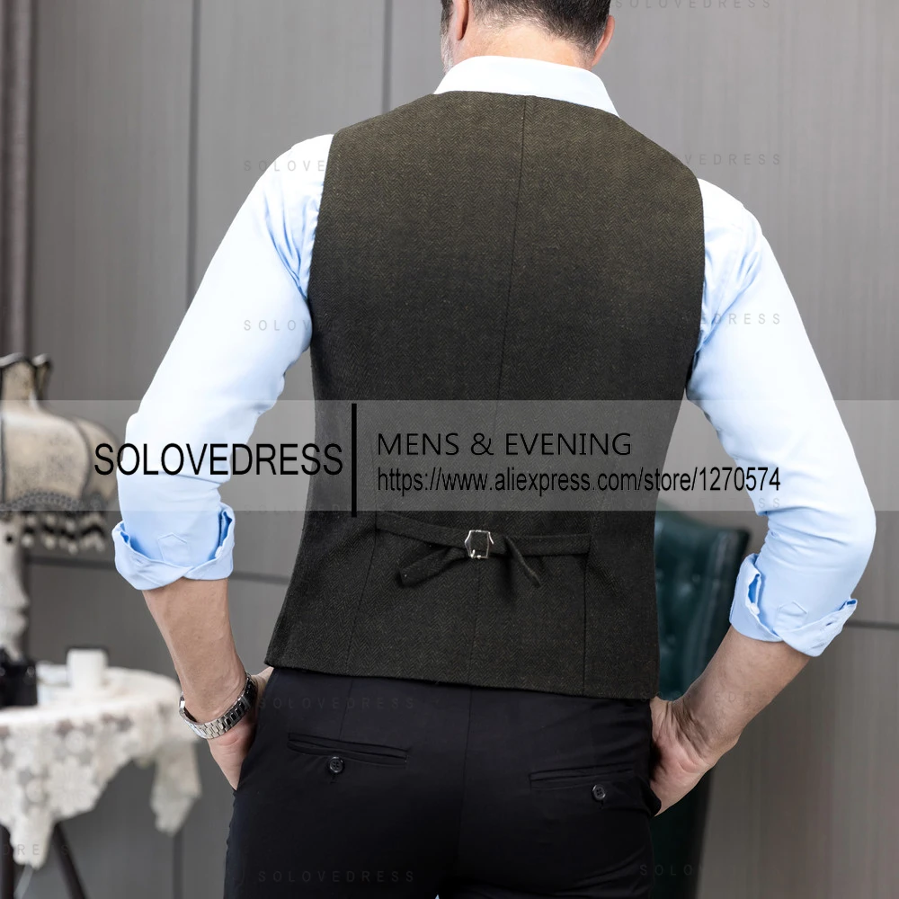 Mens Suit Dress Vests Men's Formal Suit Vest V-Neck Tweed Herringbone Waistcoat Business Dress Suit Vests for Wedding