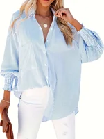 Women's Plus Size 1XL-5XL Casual Striped Breathable Long Sleeve Blouse Shirt Ladies Fashion V-neck Button-down Loose Shirt Top - Image 5