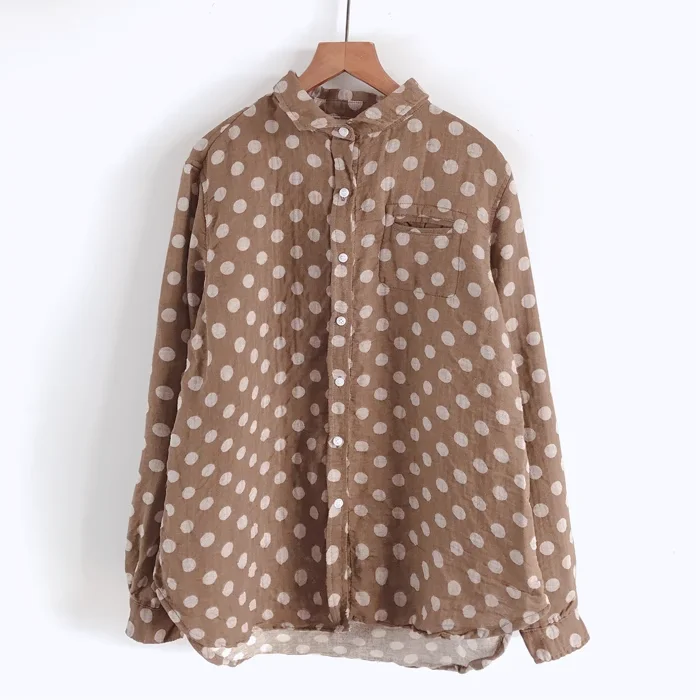 

Sweet Polka Dots Blouses Mori Girs Autumn Spring Japan Style Long Sleeve Cotton Yarn Shirt Blouse Top Youthful Woman Clothes