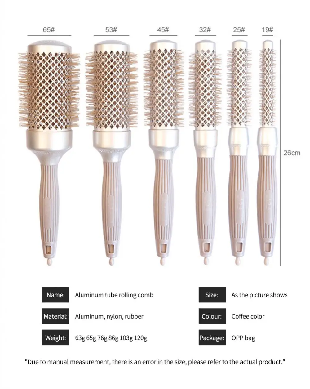 Description Picture 2 of itemProfessional Salon Styling Tools Round Hair Comb Hairdressing Curling Hair Brushes Comb Ceramic Iron Barrel Comb For Women