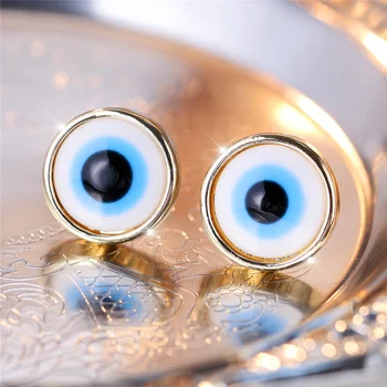 Cute Female Small Pink Blue Stone Round Eye Stud Earrings Vintage Gold Color Wedding Jewelry For Women