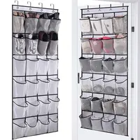 24 Pockets Wall Storage Bag Clear View Pocket Hanging Shoe Organiser Rack Behind Doors with 4 Metal Hooks Shoes Rack Storage Bag 1