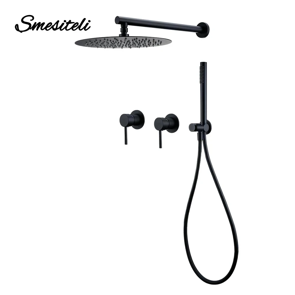 Bathroom Faucet Matte Black Brass Rain Shower Set 2 Ways Hot And Cold Wall Mounted Bathtub Shower Mixer Tap Faucet shower set