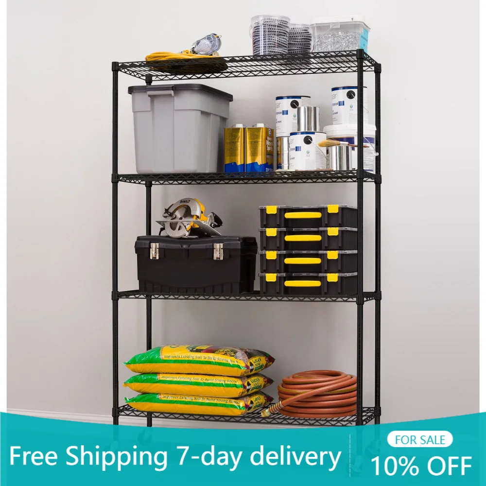 

Steel 4-Tier Storage Shelf Unit 72"H X 48"W X 18"D, 2400lb Total Capacity, Black Easy Assembly with No Tools Required