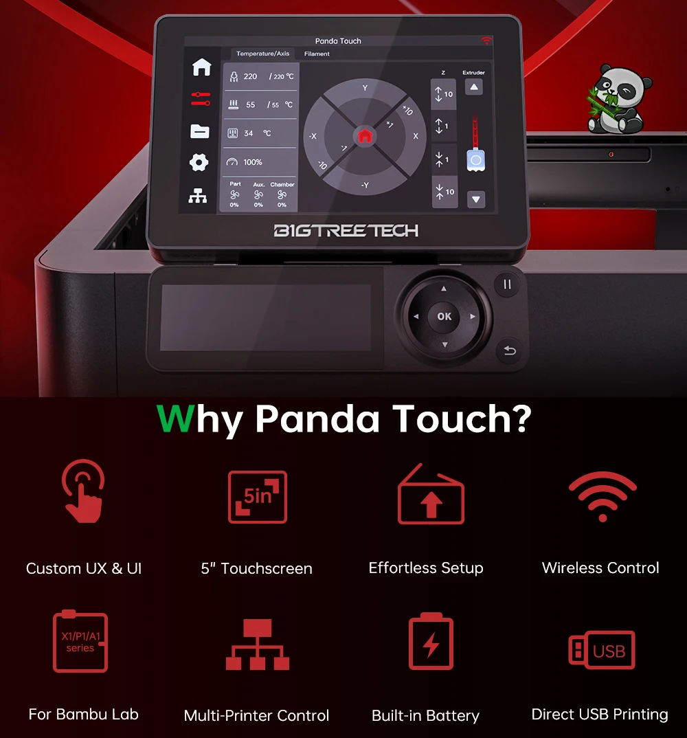 BIGTREETECH Panda Touch Screen 5'' Display for Bambu Lab X1 P1 Plug&Play Custom UX&UI Multi-Printer Wireless Control 3D Printer