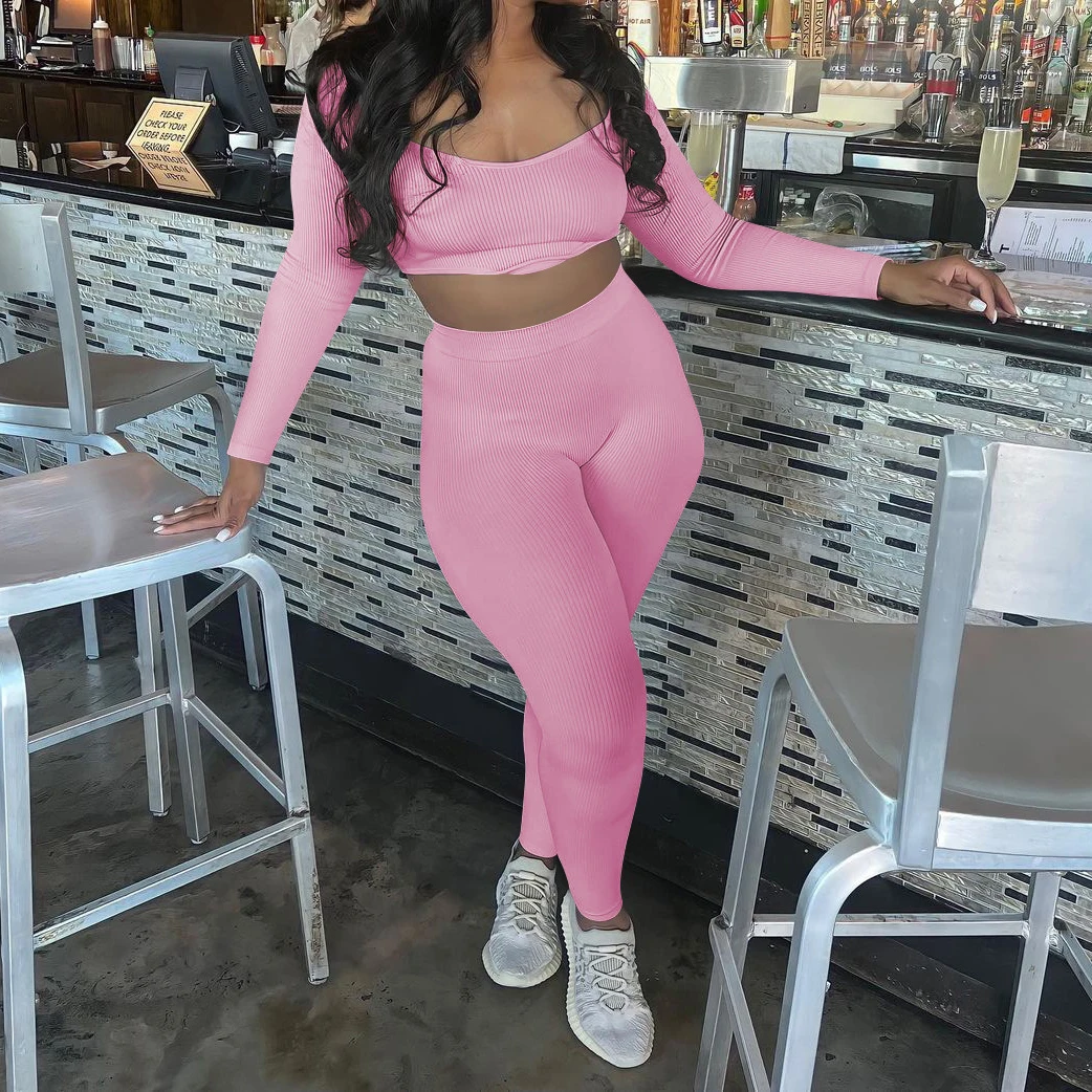 

Женский спортивный костюм из двух предметов, укороченный Топ с длинным рукавом и штаны, спортивный костюм для бега, уличная одежда Y2K, осень 2022