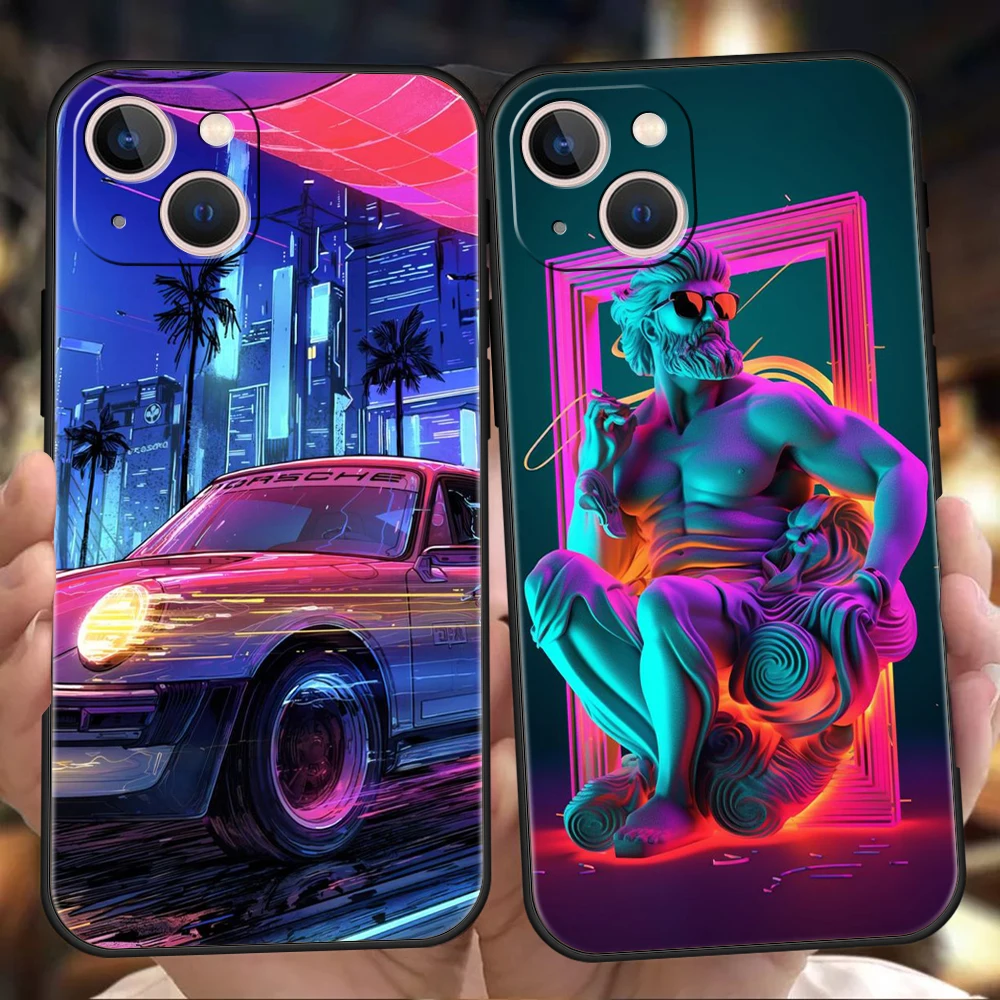 Synthwave Retro Phone Case Cover for iPhone 15 14 13 12 Pro Max XR XS X 11  7 8 Plus 13 Mini Silicone Soft Fundas Shell Capas Bag