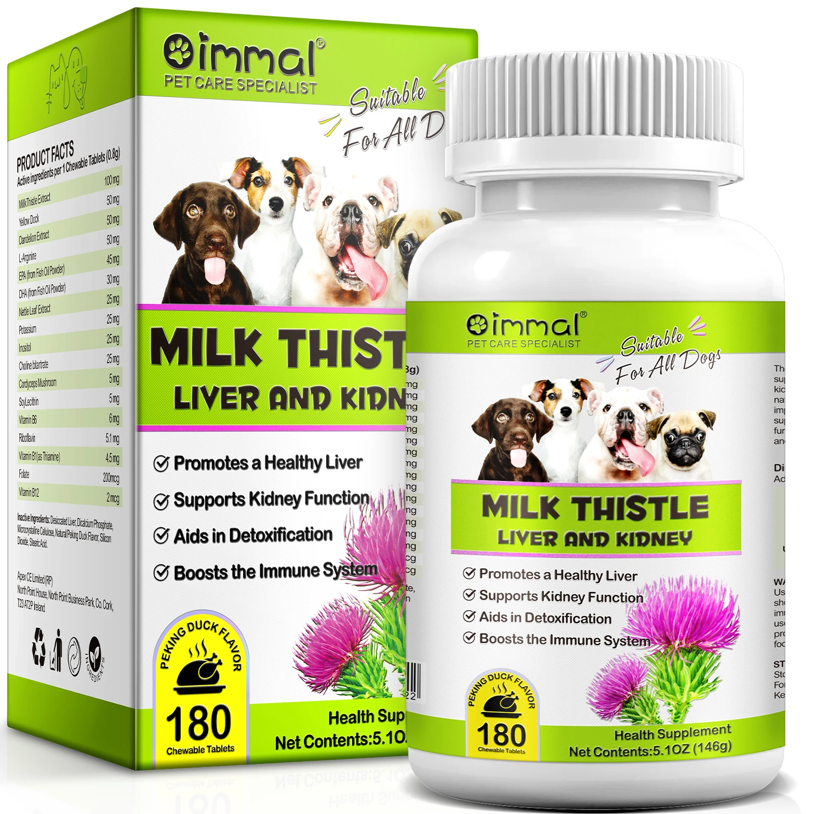 

Dog Milk Thistle 180 Chewable Tablets Supplement for Liver Function Support, Kidney Health& Boosts the Immune System For Dogs