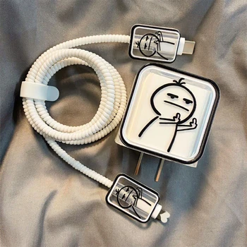 Creative Lineน่ารักสําหรับiPhone 15 14 13 Pro Max 18/20Wชาร์จProtectorข้อมูลลวดWinder Simple Line Art Cover 1