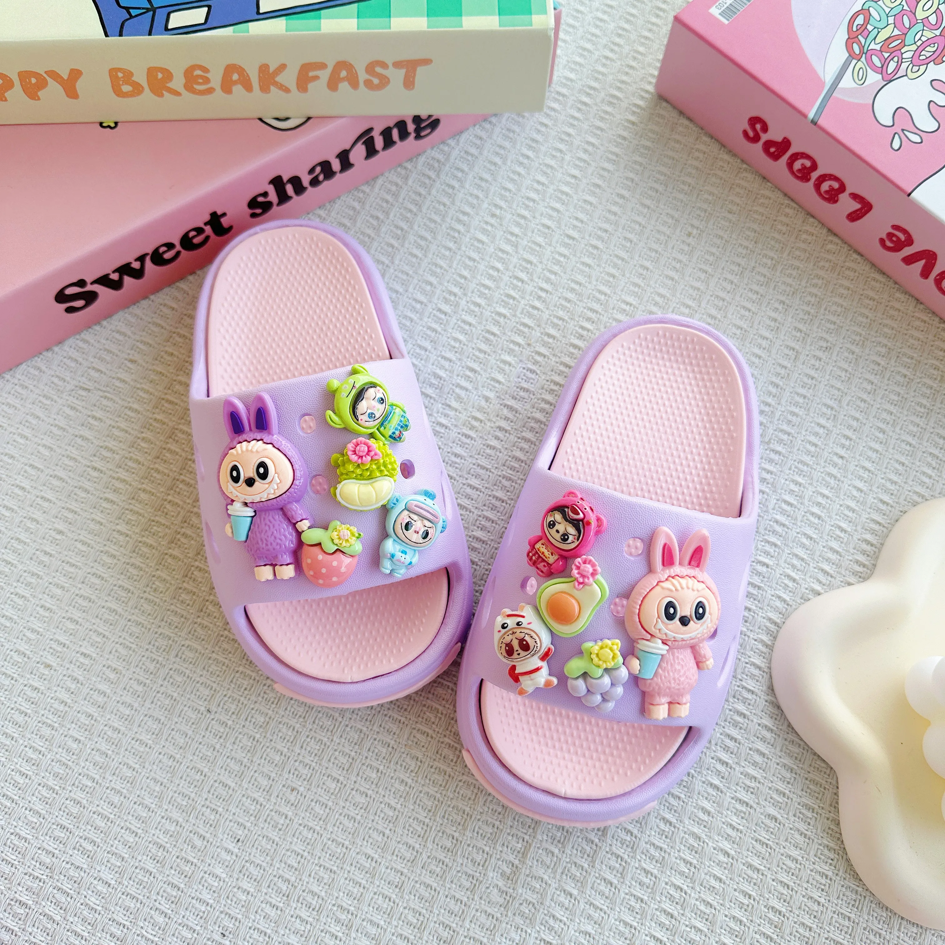 Cartoon Fruit Labubu Eva Slippers for Boys and Girls Fashionable Double Soft-Soled Non-Slip Sandals kids slippers kids sandals