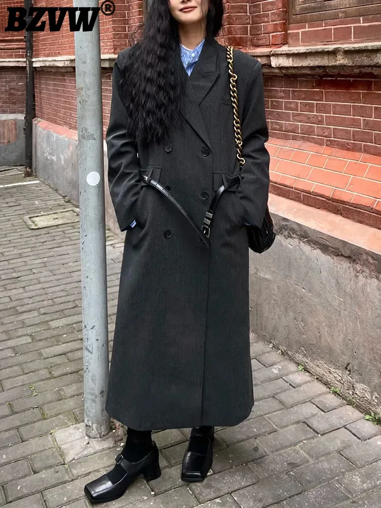 

BZVW Loose Temperament Office Lady Blazer Overcoat Women's 2023 Autumn Winter Fashion New Big Size Long Jacket Female 25X3155