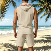 Nouvel ensemble de vêtements d'été deux pièces pour hommes : haut à capuche sans manches + ensemble de pantalons courts - vêtements de sport décontractés et respirants pour la plage. 2
