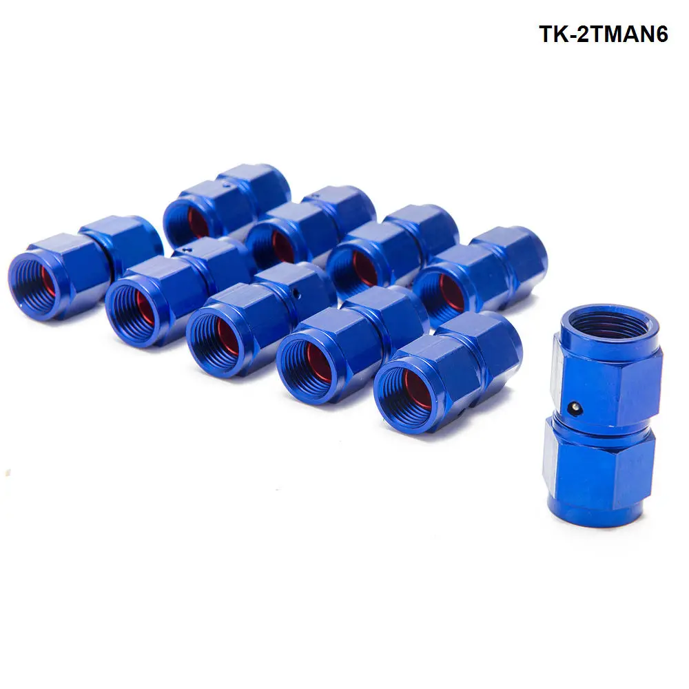 

10PCS/SET Blue AN6 Fuel Oil Swivel Fitting Aluminum Hose End Adaptor 2 Side Female Fitting TK-2TMAN6