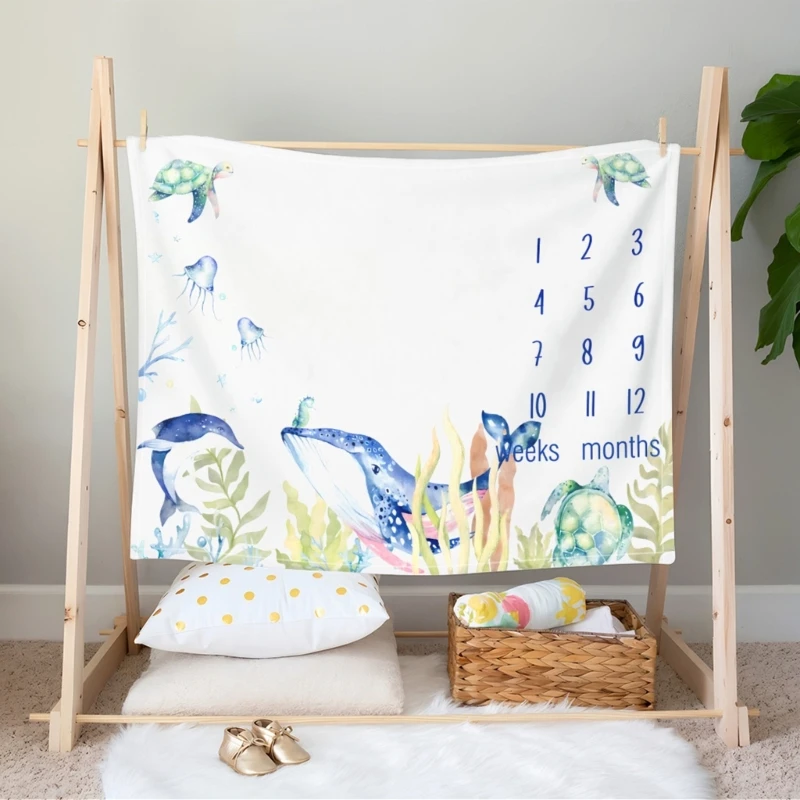 Baby Monthly Milestones Blanket Cartoon Pattern Newborns Growth Chart Comfortable X90C cotton muslin blanket cotton blanket swaddle blanket cotton gauze blanket cotton knit blanket