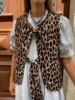 2024 New Women's Leopard Print Waistcoat Bowknot Front Sleeveless V-Neck Vest Casual Jacket Cardigan 1