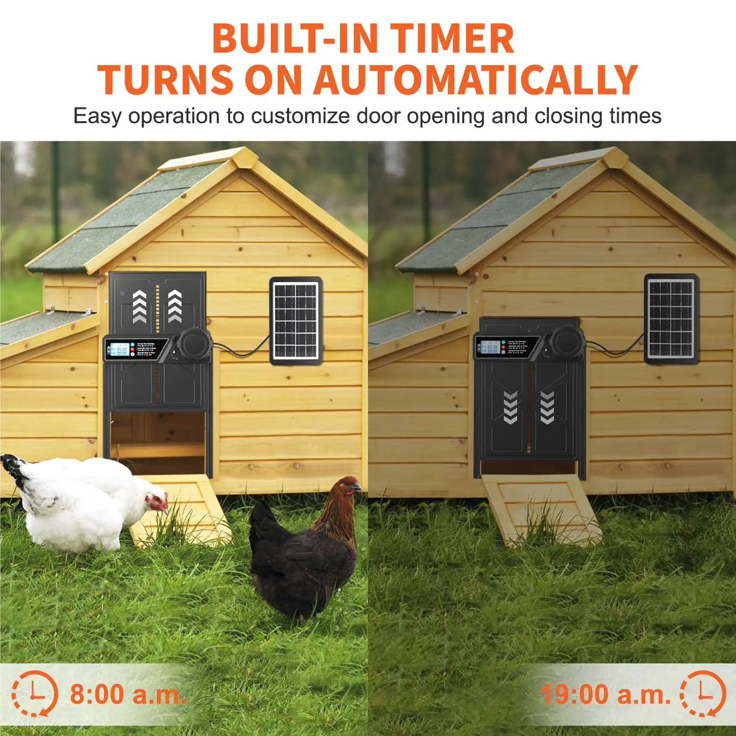 Anti-Pinch Automatic Chicken Coop Door with Timer Solar Chicken Coop Door Durable Aluminum Alloy Predator Protection