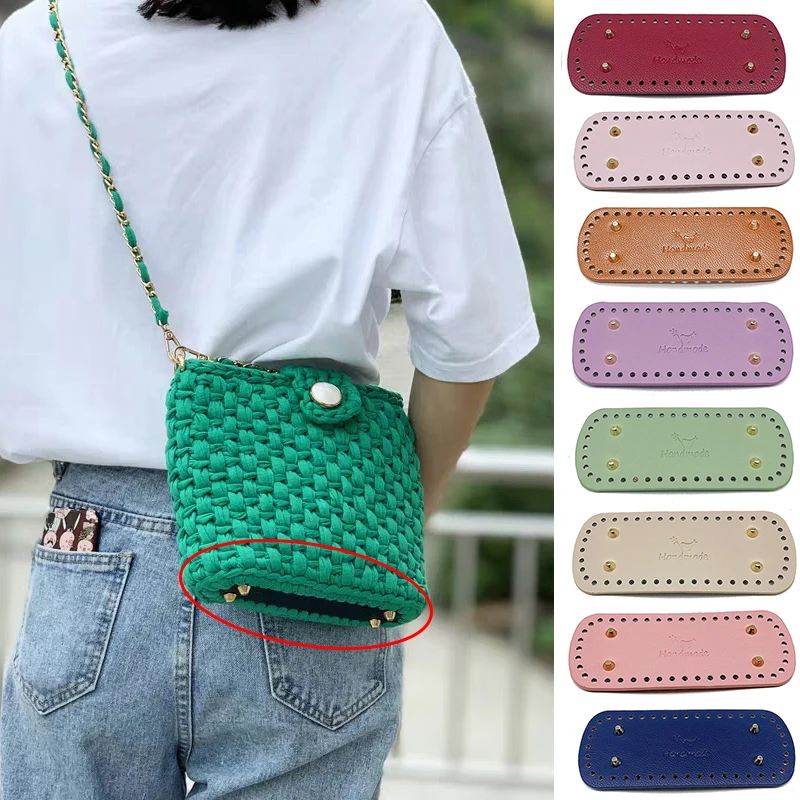

New 20*8cm Long Rectangle Bottom for Knitting Bag Leather Craft Accessories Handmade Bottom with Holes DIY crochet Bag Bottom
