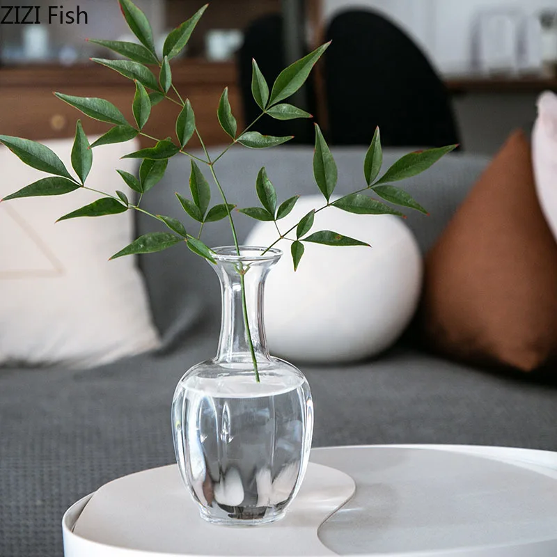 Japanese Simple Glass Vase Transparent Hydroponics Vase Zen Modern Home Decor Office Desktop Decoration Floral Flower Insert 4