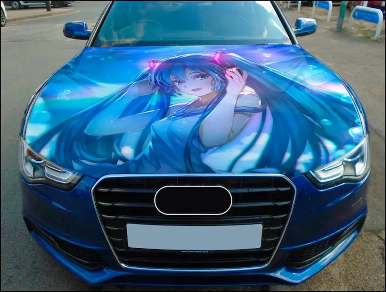 

Anime Girl Car Hood Wrap Full Color Vinyl Decal Vocaloid Sticker