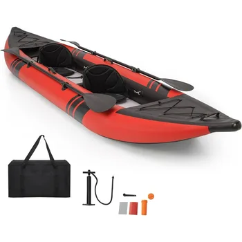 12.5Ft 507lbs Tandem Kayak with 2 Aluminum Paddles,  Inflatable Kayak, 2 Padded Seats, Footrests, 2 Fins, Hand Pump 1