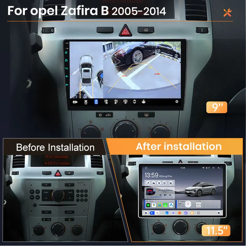 AWESAFE Radio Android de 9 pulgadas para Opel Zafira B Astra H 2005-2014, CarPlay inalámbrico y Android Auto, navegación GPS, soporte multimedia, control del volante, amplificador de subwoofer, cámara trasera con CAN-BUS, Plug and Play, DAB+, autorradio digital, radio estéreo para coche 2 DIN 2