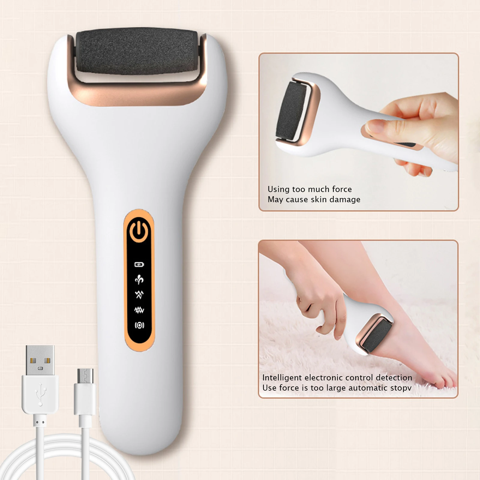 Electric Foot File Grinder Callus Dead Skin Remover USB Recharge