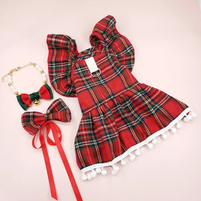 Christmas Dog Strap Skirt Autumn/Winter Dog Clothing Skirt Cat Clothing Christmas Checker Clothing Dog Clothes for Small Dogs
