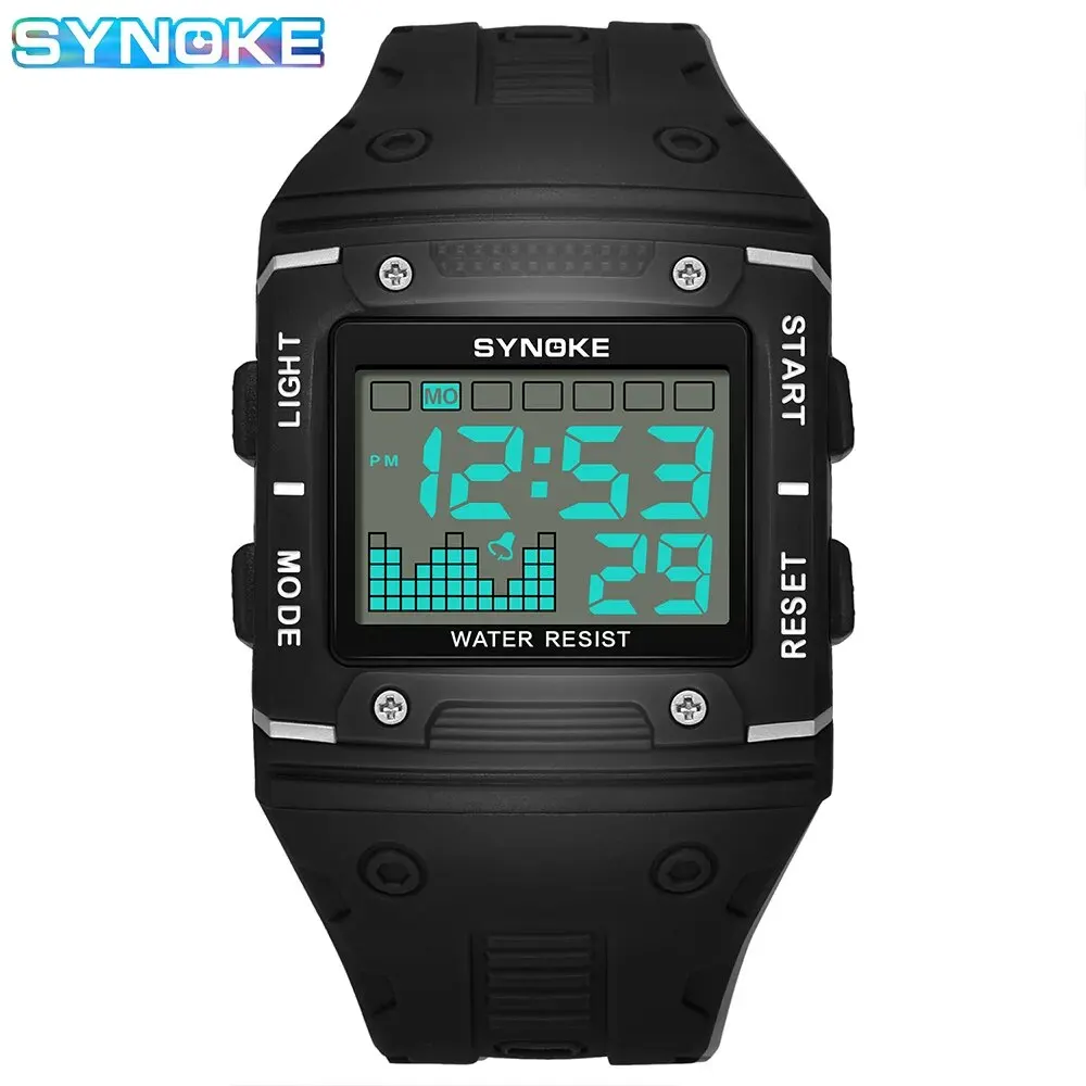 SYNOKE Digital Watch Men Sports Electronic Watch Waterproof Night Glow Large Screen Square Student Watch Outdoor Running Camping 6