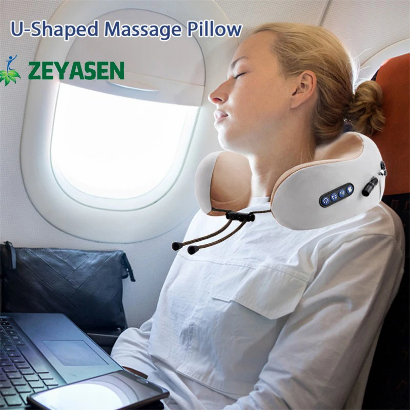 Zeyasen U Shaped Neck Massage Pillow Heating Vibration Kneading Electric Cervical Shoulder Massage Protection Relaxing Massager