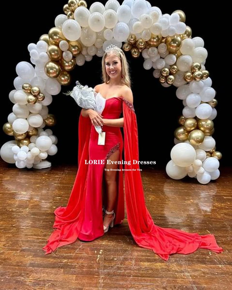 

LORIE Vintage Red Satin Mermaid Evening Dresses 2023 Sexy Leg Slit Sleeveless Beaded Sequin Prom Gowns Robe De Soiree De Mariage